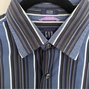 GAP Fitted Premium Blue Striped Button-Up Collar Cotton Shirt, Men’s Large